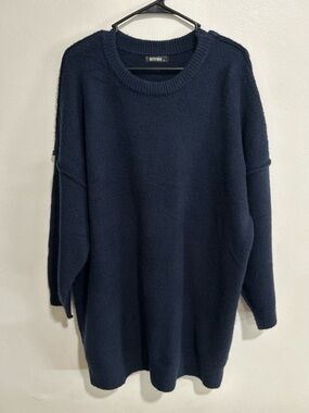 BTFBM Oversized Sweater Dress Navy Blue Chunky Knit Slouchy Cozy Medium